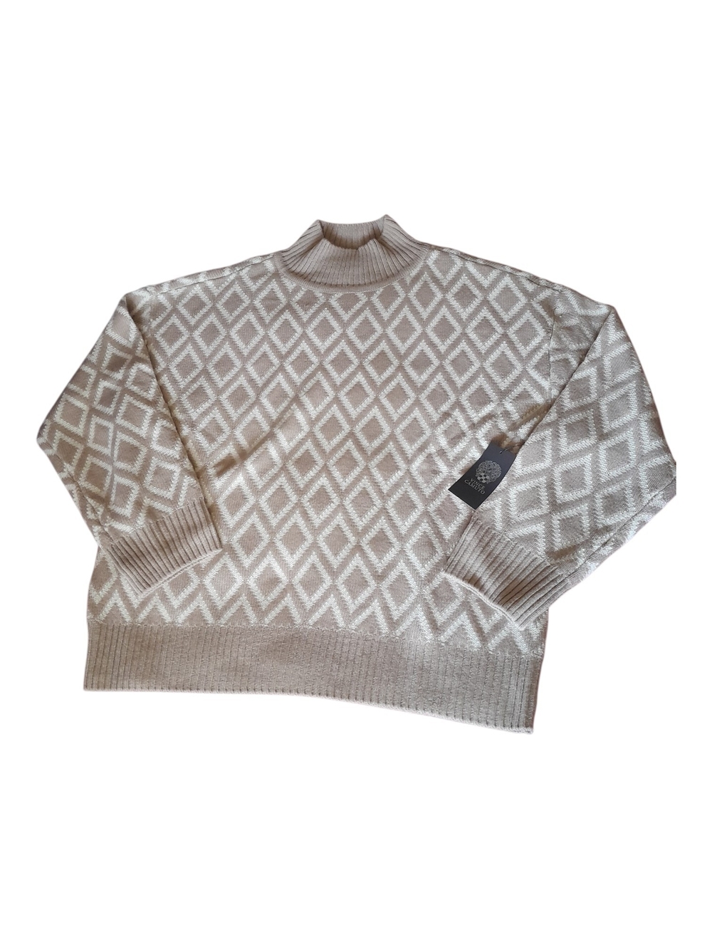 Vince Camuto Tan Diamond Pattern Turtleneck Sweater Large - Picture 12 of 12